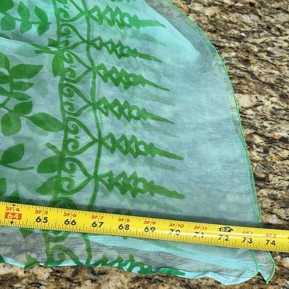 Sarah Stewart 100% Silk Leaf Print Hand Rolled Scarf In Green - Picture 5 of 5